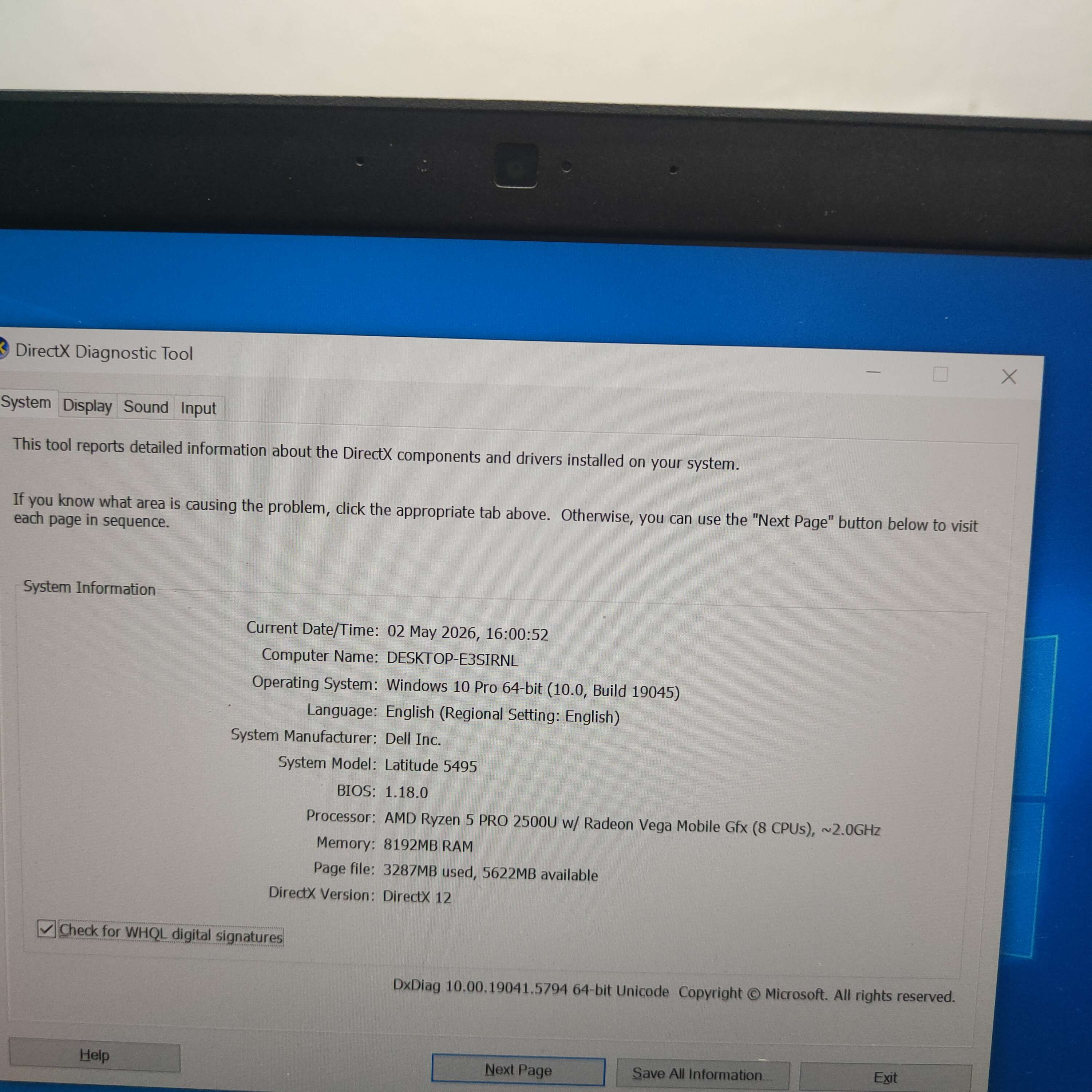 DELL Latitude 5495 Ryzen 5 PRO RAM 8gb SSD 256GB