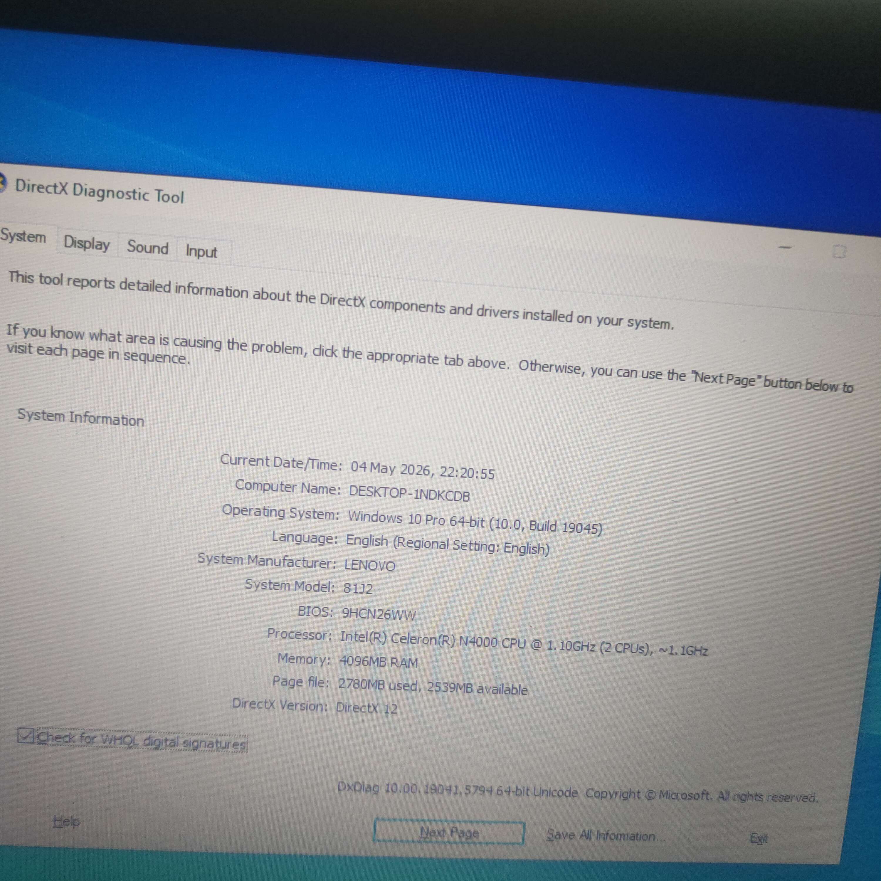 LENOVO IDEAPAD S130 INTEL CELERON N4000 CPU RAM 4 SSD 128 (2019)