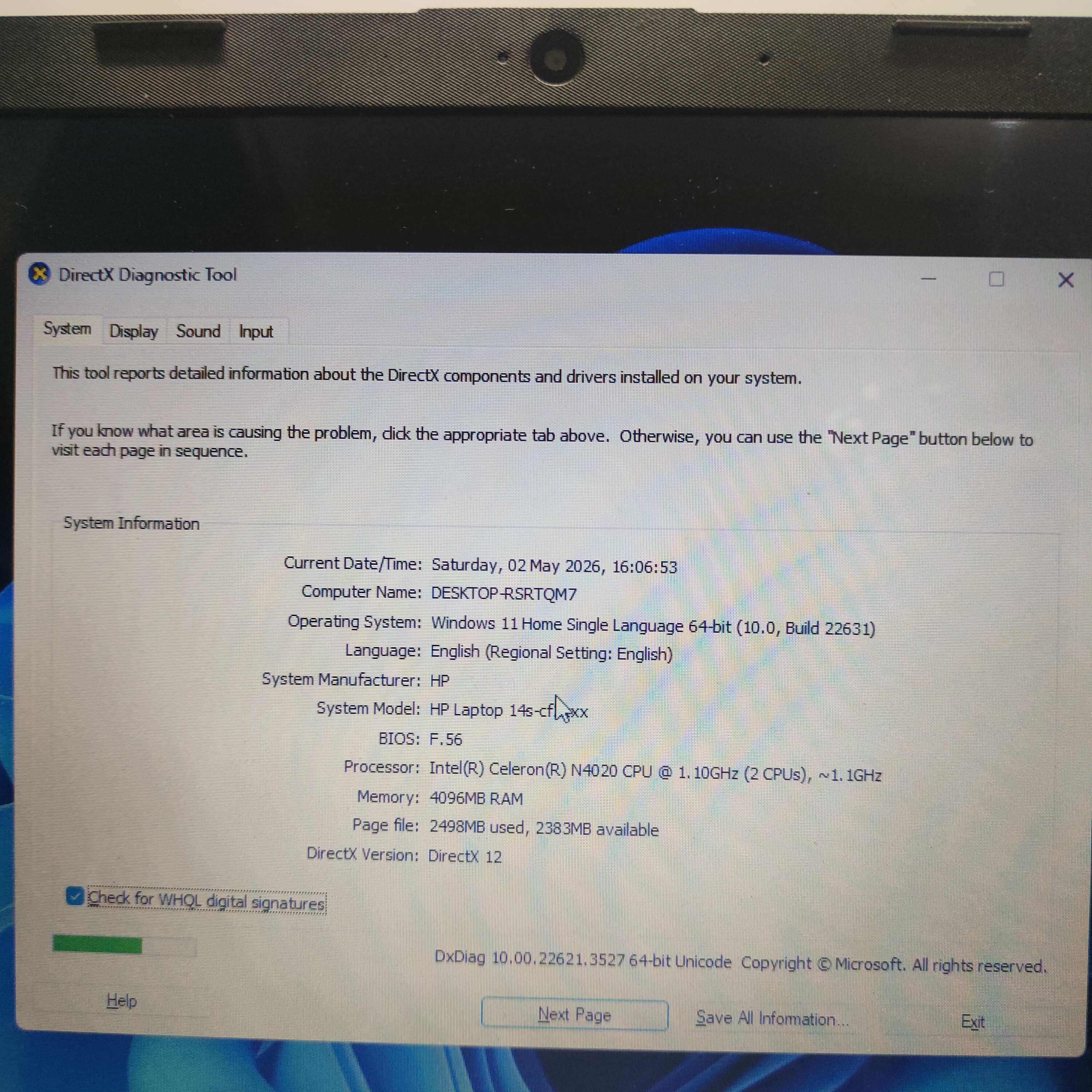 HP 14s-cf Intel Celeron Standard RAM 4GB SSD 256GB